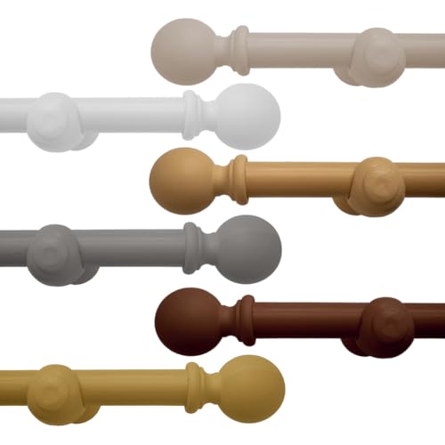 Caecus Wood Eyelet Curtain Pole 28mm with Round Finials - Trimmable - Suitable for any room - 120cm Length - White