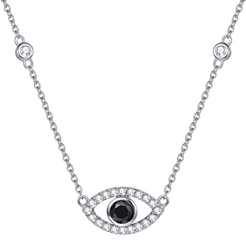 Collier Mauvais Oeil en argent 925 FANCIME pendentif oxyde de de zirconium noir et blanc ajustable