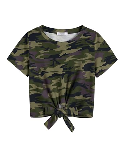 Image of Arshiner Girls Short Sleeve Shirts Tie Knot Front Tops T Shirts for Kids Crewneck Cute Casual Tie Dye Tee Blouse