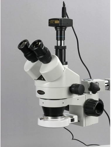 Image of AmScope SM-3TY-54S-5M Digital Professional Trinocular Stereo Zoom Microscope, WH10x Eyepieces, 7X-90X Magnification, 0.7X-4.5X Zoom Objective, 54-Bulb LED Light, Single-Arm Boom Stand, 110V-240V, Includes 2.0X Barlow Lens and 5MP Camera with Reduction Lens and Software
