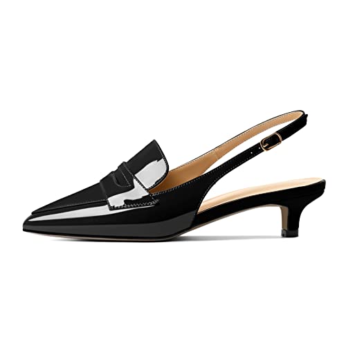 AUMOTED Women Kitten Heel Pumps Slingback Pointed Toe Dating Pumps Slip On Dress Shoes Office Party Wedding Patent 1.4 Inch2