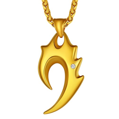 Richsteel 18K Gold Plated Flame Fire Spear Wolf Teeth Pendant Necklace 22'' Wheat Chain