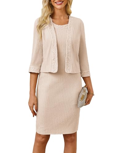 GRACE KARIN Damen Festliche Kleider für Hochzeit Wedding Guest Dress Kleid Damen Elegant Cocktailkleid Etuikleid Kleid Spitze Apricot M