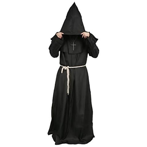 chuangminghangqi Monk’s Robes Priest Costume Medieval Costume Renaissance Priest Robe Halloween Cosplay (XXL, Black) Cover