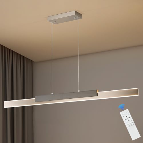 CaraLuxe Modern LED Linear Pendant Light 52in Brushed Nickel Island Light Wood Hanging Light for Dining Room Kitchen Island Home Office
