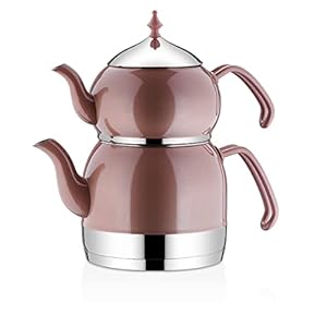 Korkmaz A226-02 Rena Glitter Turkish Teapot Set for Stovetop, 18/10 Stainless Steel Double Tea Maker with Heat Resistant Handles, Samovar Style Tea Kettle with 37.2 Oz (1100ml) & 81.1 Oz (2400ml)
