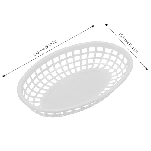 JAPCHET 70 Pack Fast Food Baskets, 9 x 6 Inch Oval Plastic Serving Baskets, Reusable Plastic Restaurant Food Basket for Hot Dogs Burgers Fries Sandwiches Birthday Party Picnics, White