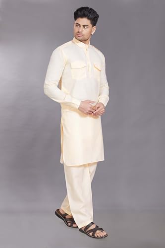 Image of DIVISIVE Men's Cotton Blend Pathani Kurta Pyjama Set