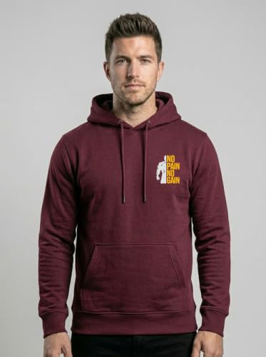 Image of Mens Full Sleeve Graphic Printed Hooded Sweatshirt | No Pain No Gain Print Winter Hoodies for Men | Gym Hoodie Men's