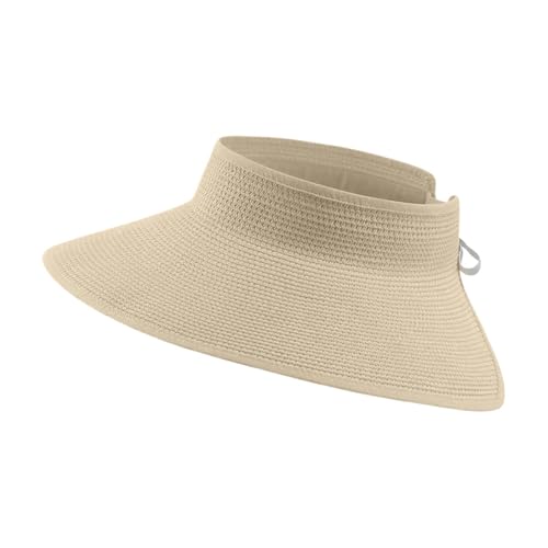 Genérico Viseras Sol Mujer Ancho Brim Paja Playa Cola De Caballo Plegable Bolsa De Viaje Playa Esencial, beige, Talla única