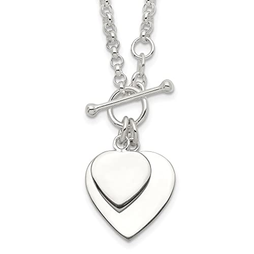 Diamond2Deal Sterling Silver Engraveable Double Heart Toggle Necklace - Main Image