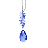 Crystal Suncatcher 5 inch Ornament Blue Sapphire Almond Prism, Rainbow Maker Spiral Cascade Crystal