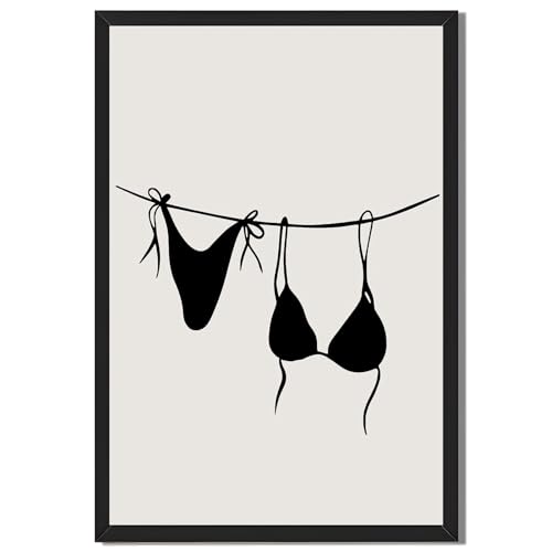 Minimalist Bikini Line Art Print Fashion Poster Black Swimsuit Wall