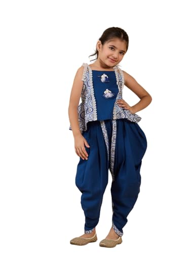 Ensemble Kurta et Dhoti fille Pspeaches bleu vêtement ample anti-frottement à col rond