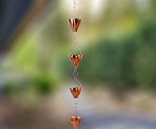 U-Nitt 8.5 Feet Natsu Rain Chain, Alternative Downspout For Gutter, Copper Plated Scalloped Natsu Full Length 8.5 Ft 786/5570Cp #TOP3