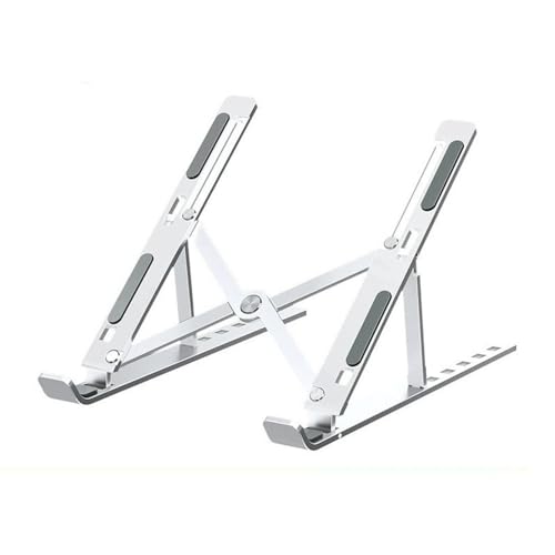 Soporte para laptop ajustable de aluminio en color plata ideal para teletrabajo y oficinas
