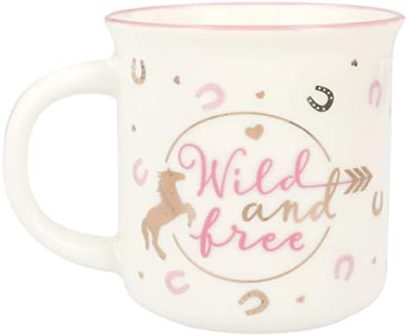 Depesche 12377 Miss Melody Sundown - filiżanka w wyglądzie emalii, z motywem konia, wzorem podkowy, złotymi akcentami i napisem, pojemność ok. 250 ml
