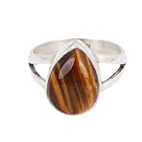 Anillo de ojo de tigre natural de plata de ley 925 hecho a mano para mujer, Piedra preciosa., Ojo de tigre marrón