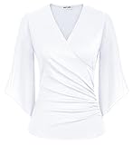 【Eigenschaften】 Chiffon-Oberteile mit 3/4 Ärmeln, geteilte Ärmel mit halber Rüsche, Partybluse mit V-Ausschnitt, Hemden mit Faltenbund, dehnbare Wickeloberteile, schmal geschnittene Hemden, Bluse mit überkreuzter Vorderseite