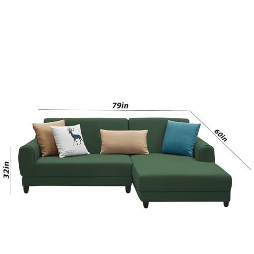 Image of Kraven RHS 4 Seater L Shape Sofa Set for Living Room (Green Fabric) Premium Fabric Sofa