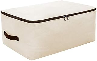 Flax & Cotton Fabric, Ultra size Foldable Storage Bag for Beddings,Comforters,Quilt,Blanket,Pillows,Garments,Sweaters Organization, Organizer bag for Season Items, with Zipper and Handles.Washable
