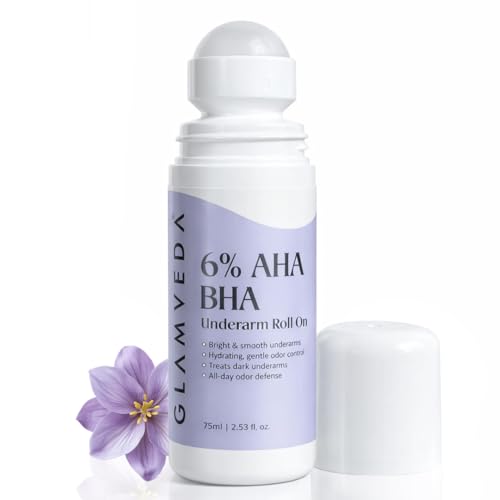 Image of Glamveda 6% AHA BHA Underarm Roll On for Dark Underarms | Brightening & Exfoliating Formula | Long-Lasting Odor Control | Niacinamide & Panthenol Hydration | Smooth Skin | 75ml