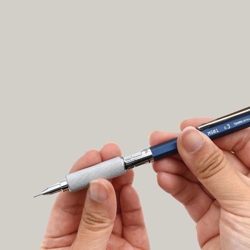 Image of OHTO MS01 0.3mm Mechanical Pencil - Precision Metal Drafting Pencil with Adjustable Lead Control, Knurled Grip & Durable Aluminum Navy Body | Made in Japan