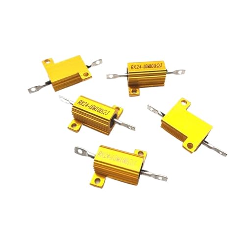 LHXEQJAM 5PCS RX24-10W-5RJ 6RJ 8RJ 20RJ 22RJ 5% Gold Aluminum Metal Shell Resistor 5R 6R 8R 20R 22R Wire Wound high Power Metal Shell (Size : 10W 5R)