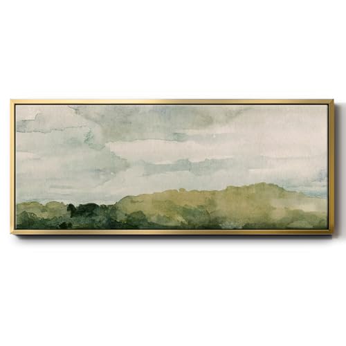 Renditions Gallery Floater Framed Decoration for Home Abstract Riverside Countryside Landscape Canvas Artwork for Lounge Lobby Balcony - 12"X30" Gold Frame GAL031