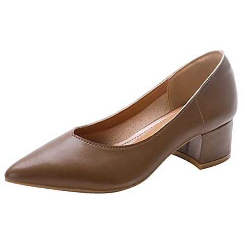 LUXINYU,Women Pointed Toe Heels Solid Elegant Bow Ladies Pumps Shallow Chunky Heeled Dress Shoes Comfort Work Shoes