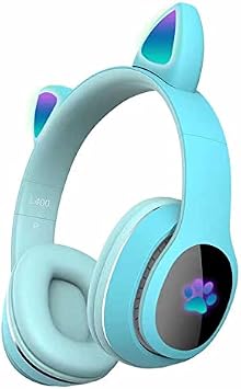 PSR Aksesuar L400 Bluetooth Kulakl k | Kedi Kula  Tasar ml  RGB LED I kl , G r lt   nleyici, Mikro SD Destekli,  ok Ses Efektli, Kablosuz Kulak  st  Kulakl k Mavi