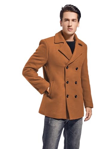 Image of FTCayanz Men's Winter Pea Coat Slim Fit Trench Coats Double Breasted Warm Wool Blend Overcoat