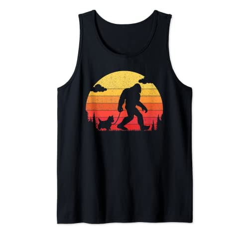 Retro Bigfoot Silueta Caminando Perro Westie Camiseta sin Mangas