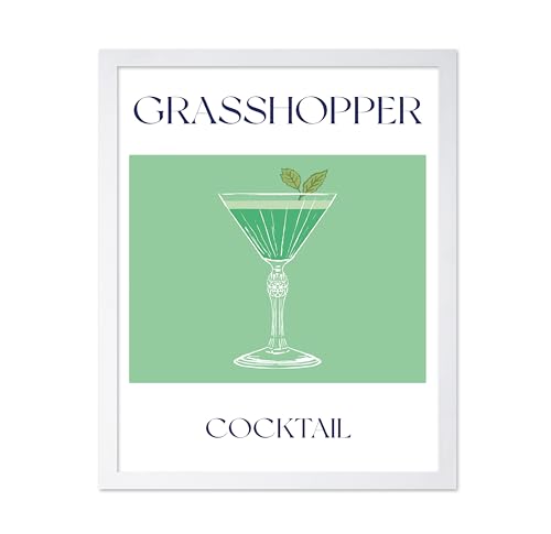 Poster Master Grasshopper Poster - Retro Cocktail Print - Alcohol & Bartender Design - Bar Cart Print - Food & Drink Art - Chic Boho Style - Great Bar or Restaurant Decor - 8x10 White Framed