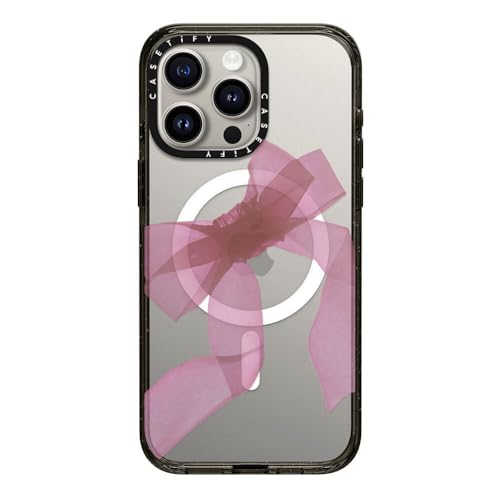 CASETiFY MagSafe �Ή��C���p�N�g iPhone 15 Pro Max �P�[�X [MIL�K�i���� (4x MIL-STD-810G) / 2.5m����̗����������N���A] - Pink Organza Ribbon - �u���b�N