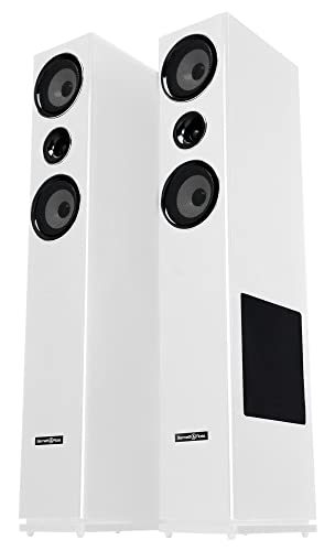 Bennett & Ross Stratosphere MKII 3-Wege HiFi Standlautsprecher Set 600W (150W/300W, 12,7cm/5" Mitteltöner, 2,57cm/1" Hochtöner und 20cm/8" Sidefiring-Subwoofer, 50Hz-20 kHz, 8 Ohm, lackiert) weiß Cover