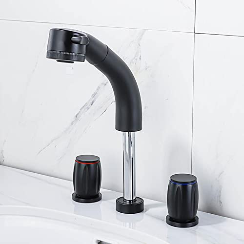 Robinet mitigeur à 3 trous noir mat en laiton pour lavabo
