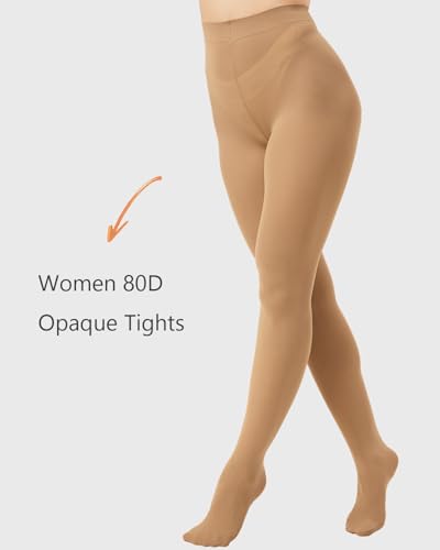 Image of DUCMODA Womens 80 Denier Opaque Tights, Women's Soft Solid Color Footed Pantyhose, High Waist Stocking with 30+ Colors