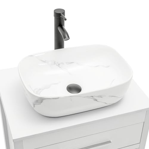 KGAR Bathroom Vessel Sink 18'' x 13'' Ceramic Porcelain Bathroom Sink Above Counter Basin Washing Bowl with Faucet Pop up Drain Combo, Marbling Rectangle by KGAR - Used condition - Image 3