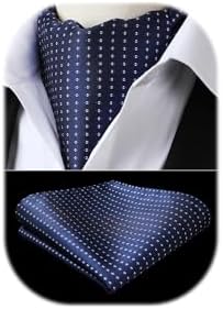 HISDERN Cravats for Men Silk Paisley Cravat and Handkerchief Polka dots Ascot Tie & Pocket Square Set for Wedding Party Business
