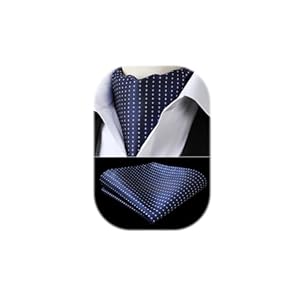 HISDERN Ascot Homme Bleu Marine et Mouchoir Mariage Cravate Ascots à Motif Florale Élégant Foulard Soie pour Hommes et Carré de Poche