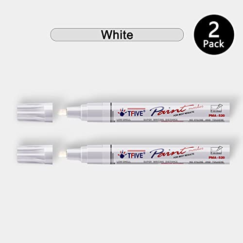 White Permanent Paint Marker Pens - 2 Count Oil Based Marker Pen, Medium Tip, Waterproof & Quick Dry, For Office, Art Projects, Rock Painting, Ceramic, Glass, Wood, Plastic, Metal, Canvas #TOP6