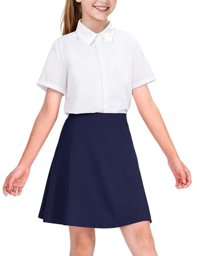 KEREDA Girls Uniform Skirts with Undershorts Casual High Waist Stretchy A-Line Skirts Soft Skorts Fashion Clothes Navy 11-12 Years