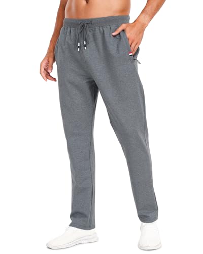 SIHOHAN Tracksuit Bottoms Men Open Hem Joggers with Zip Pockets Jogging Bottoms Cotton Gym Trousers Running Sports Lounge Casual Sweatpants Grey