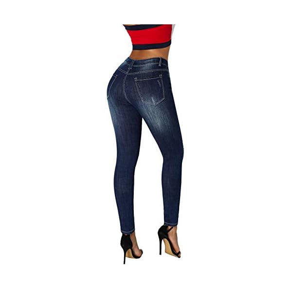 roswear Women's Ripped Mid Rise Destroyed Skinny Jeans Slate Blue M