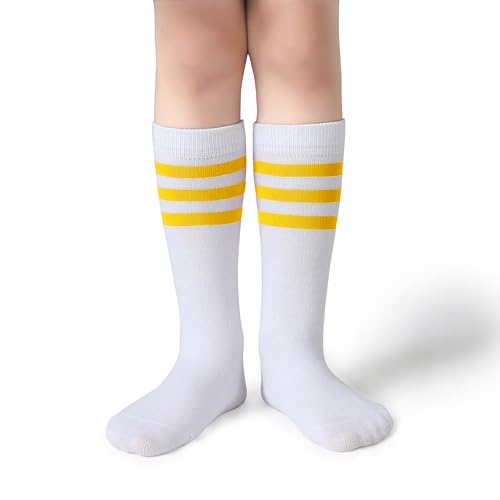 Pareberry Boys Girls Over the Calf Striped Tube Socks Cotton Soft Retro Athletic Soccer Socks for Kids Age 3-122