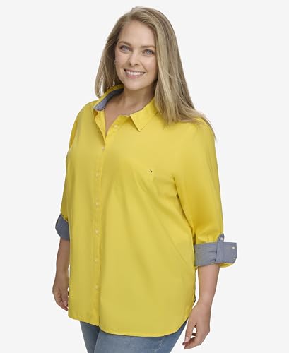 Image of Tommy Hilfiger Women's Roll Tab Button Down Shirt (Regular and Plus Sizes)