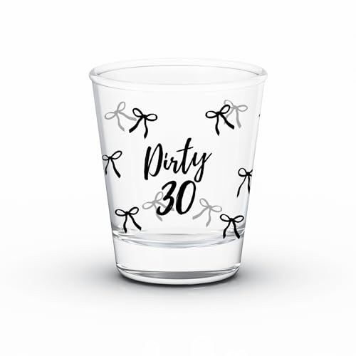 JUSTOTRY 30th Birthday Shot Glass with Bow - Dirty 30 Birthday Decorations for Her 2oz Shot Glasses Best 30 Birthday Gifts for Women