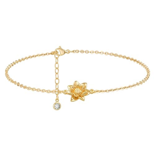 MYEARS Birth Flower Bracelet for Women Gold Sideways Charm July Lotus 14K Simple Dainty Chain Floral...