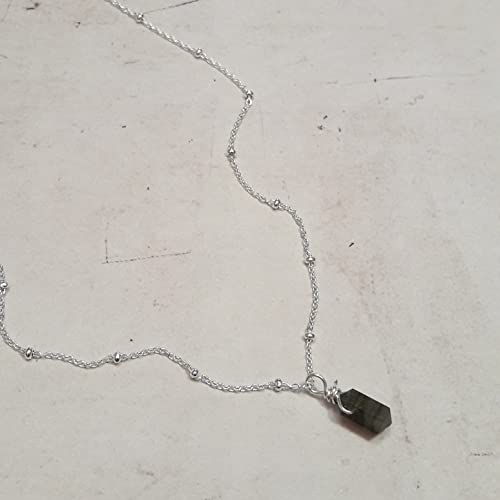 Collier Pendule Labradorite pendentif en pierre naturelle véritable chaîne Argent 925